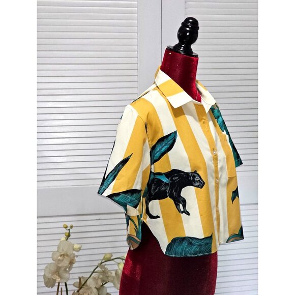 Mavrans Women's Yellow Stripes/Pantera Design Crop Top Size M 157 - Picture 3 of 15